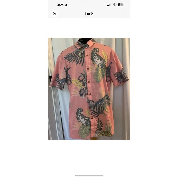 Neff Men's Size Medium Tiger Pink Floral Button Front Short Sleeve Shirt - Picture 1 of 9